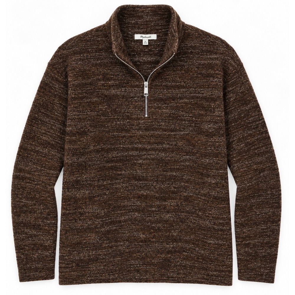 Madewell Quarter-Zip Sweater Mens M Brown NS996 Wool Blend Marled Mock Neck